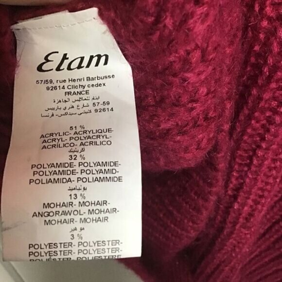 Etam Knit Sweater France Oversize Plum Mohair, Size Medium - Picture 8 of 8